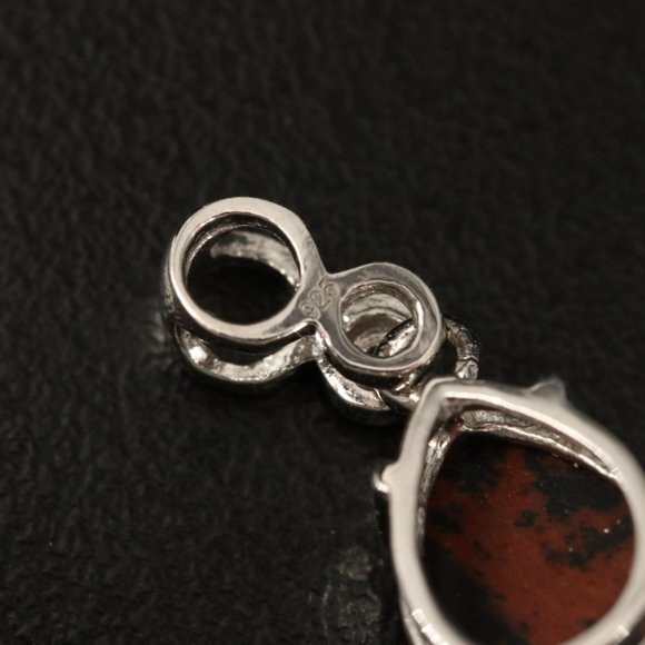 Sterling Mahogany Obsidian and White Topaz Drop Pendant - Picture 4 of 4